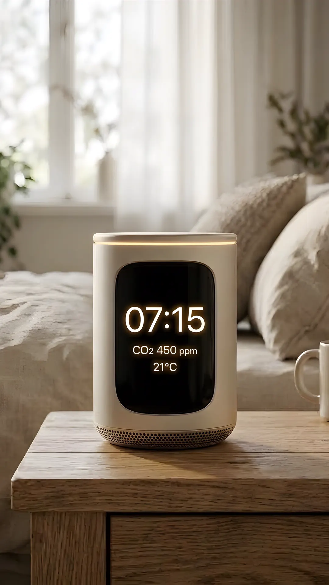 Dawn ekranında saat, CO₂ ve sıcaklık, yakın plan